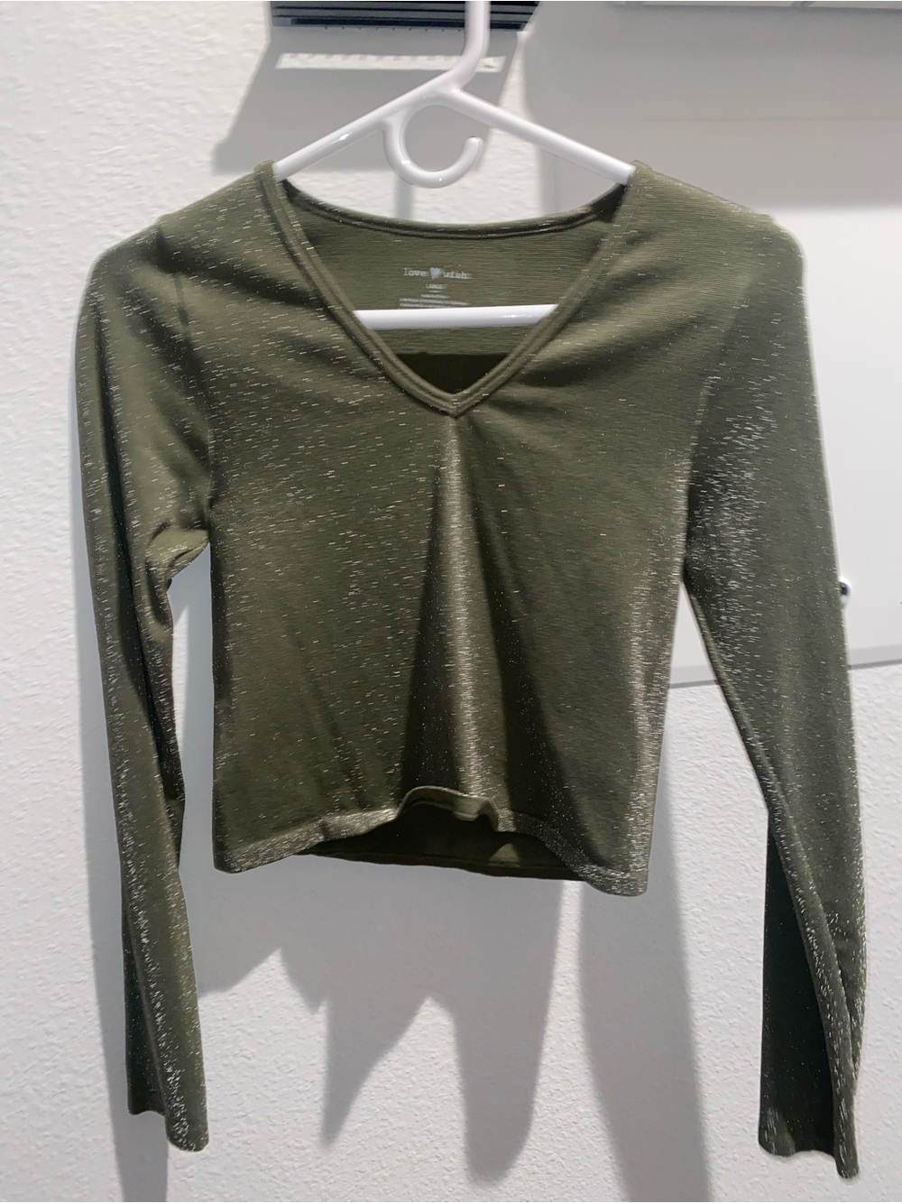 Olive Long-Sleeve V-Neck Crop Top